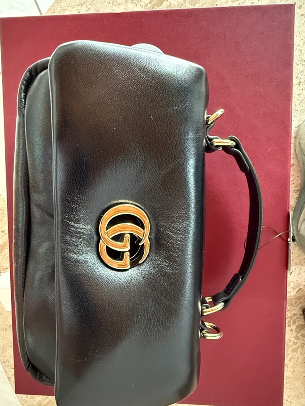 Gucci Black Leather Shoulder Bag with Gold Double-G Hardware